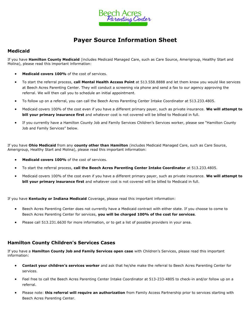 Payer Source Information Sheet