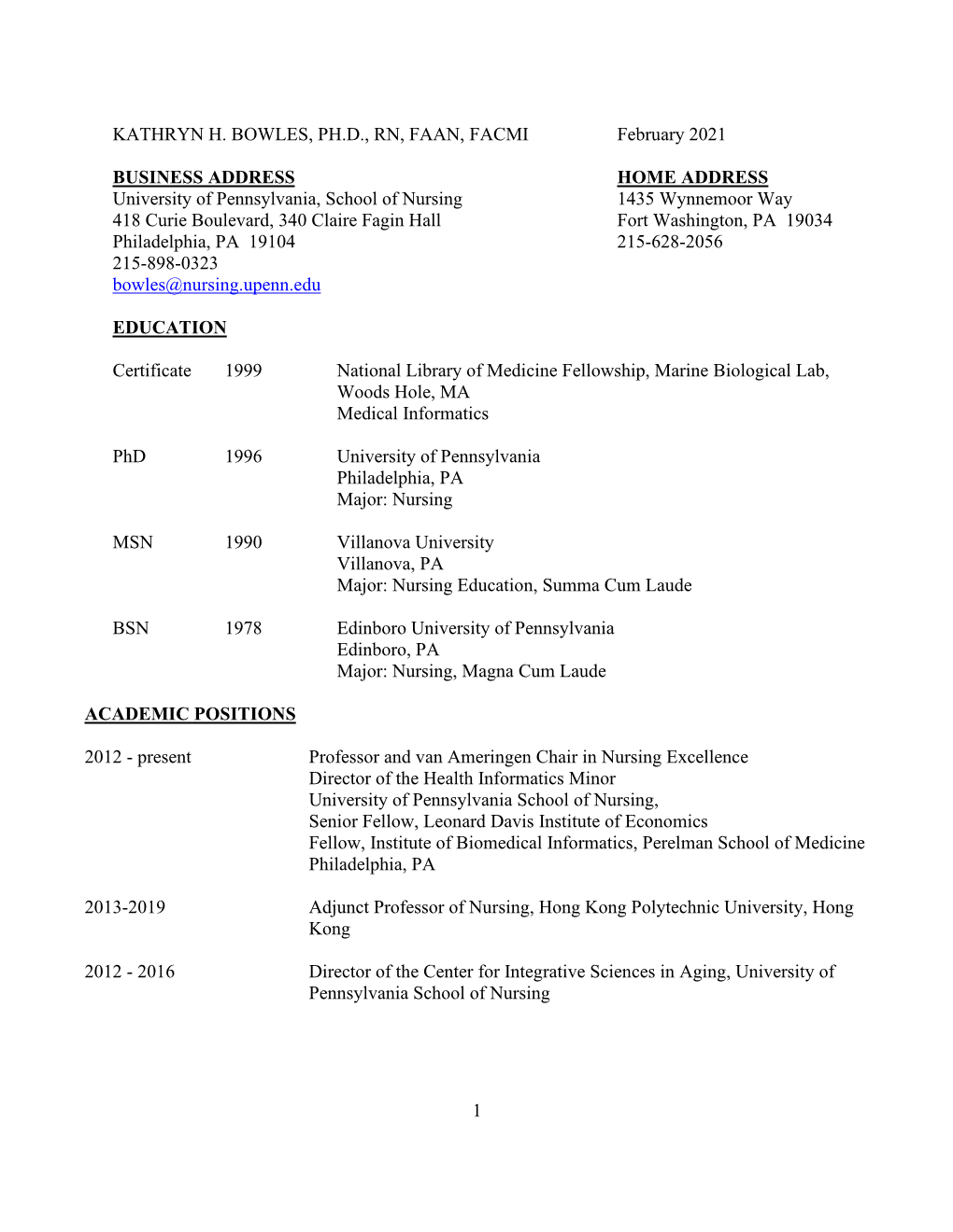 Kathryn Bowles CV