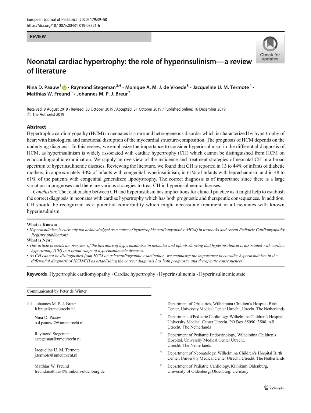 Neonatal Cardiac Hypertrophy: the Role of Hyperinsulinism—A Review of Literature