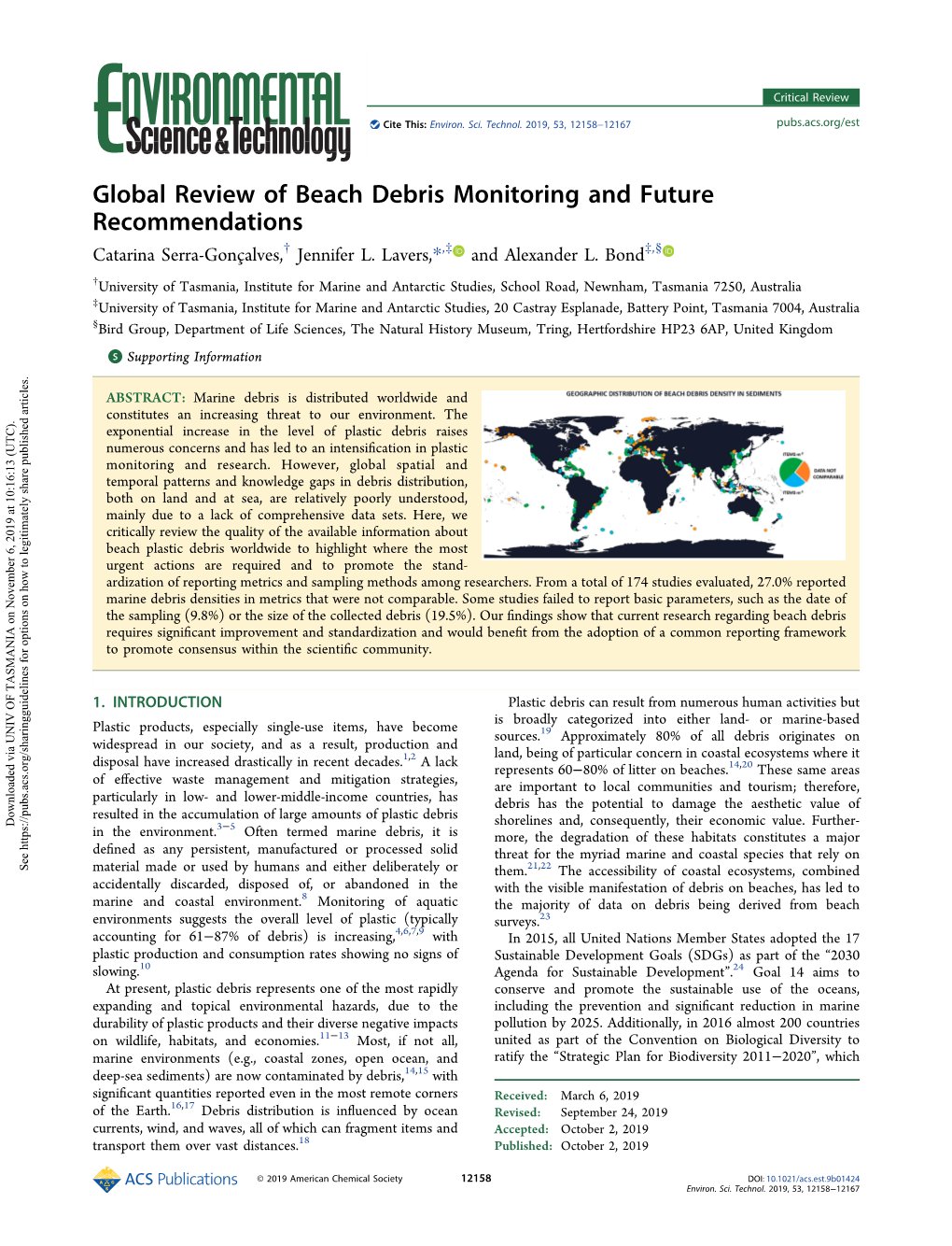 Global Review of Beach Debris Monitoring and Future Recommendations Catarina Serra-Goncalves,̧ † Jennifer L