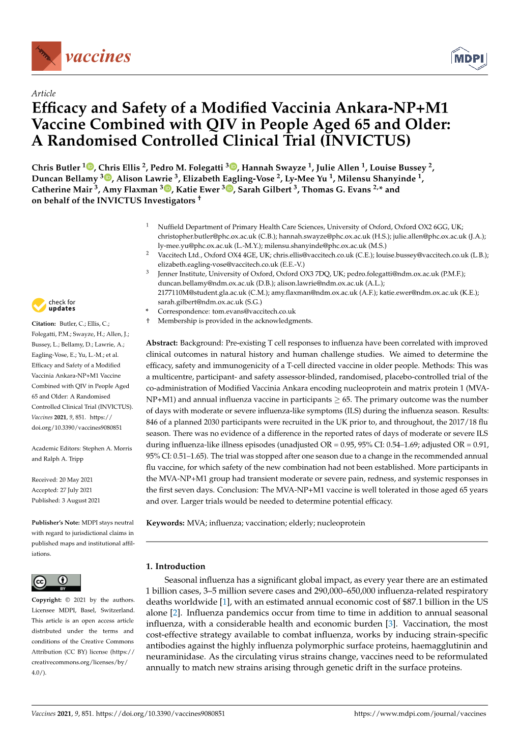 Efficacy and Safety of a Modified Vaccinia Ankara-NP+M1 Vaccine Combined with QIV in People Aged 65 and Older:A Randomised Contr