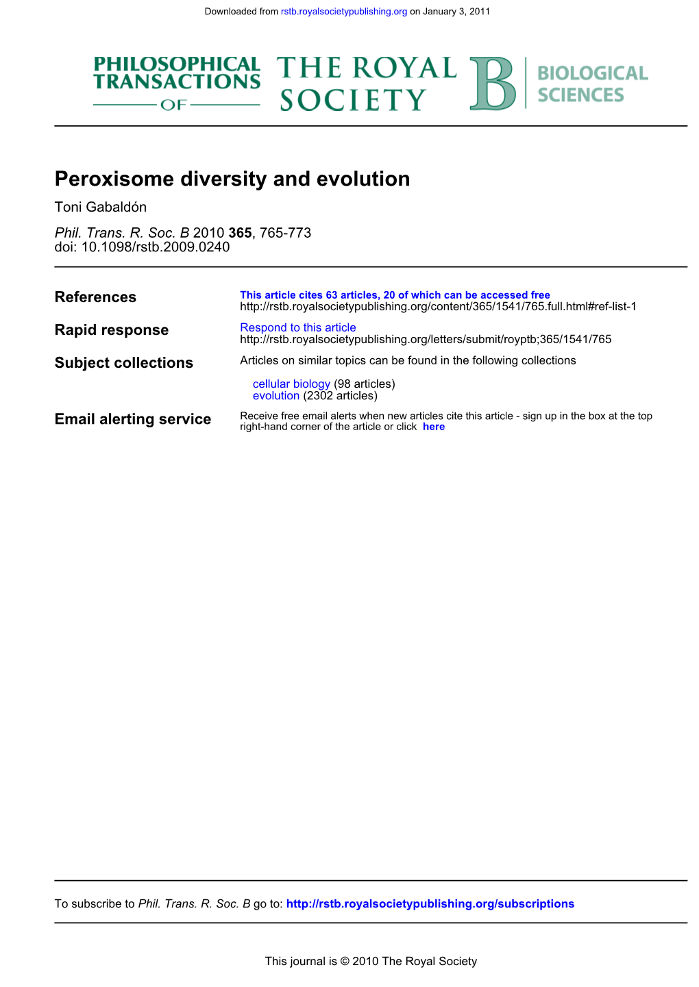 Peroxisome Diversity and Evolution