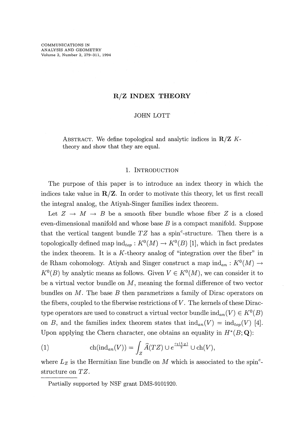 R/Z Index Theory John Lott