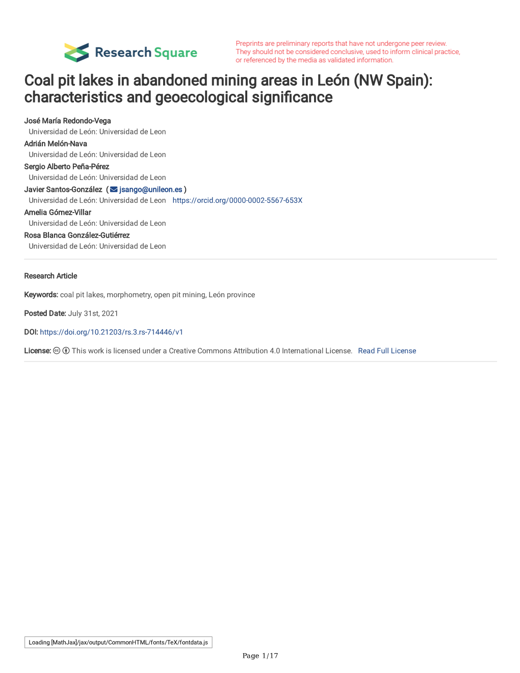 Coal Pit Lakes in Abandoned Mining Areas in León (NW Spain): Characteristics and Geoecological Signifcance