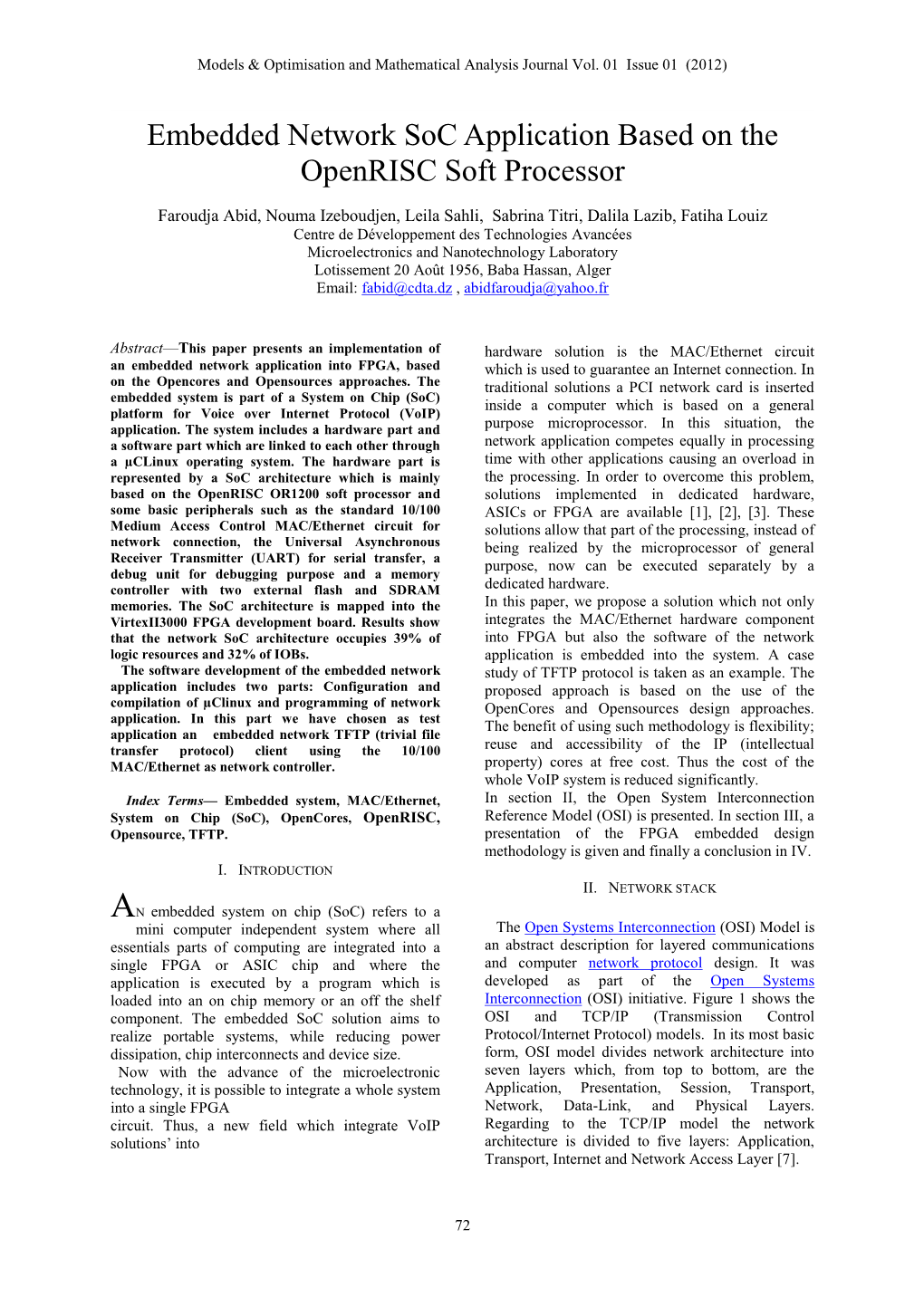 Embedded Network Soc Application Based on the Openrisc Soft Processor