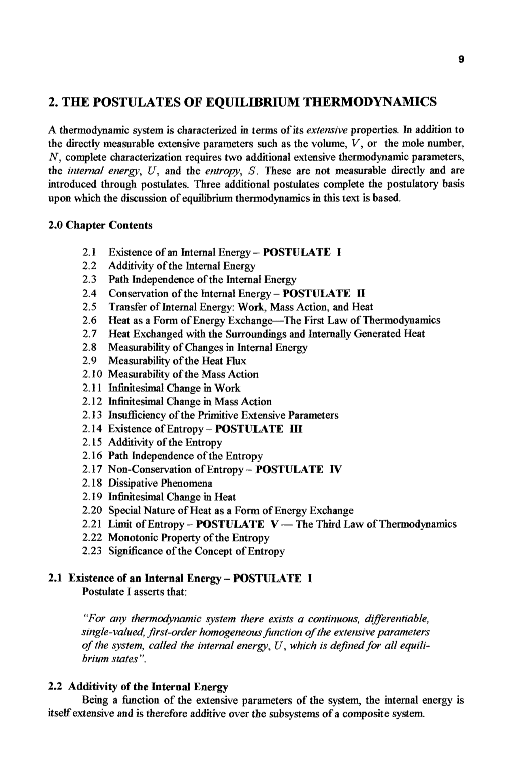 2. the Postulates of Equilibrium Thermodynamics