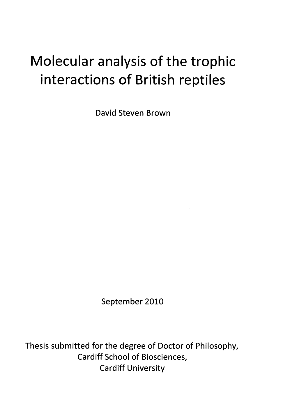 Molecular Analysis of the Trophic Interactions of British Reptiles