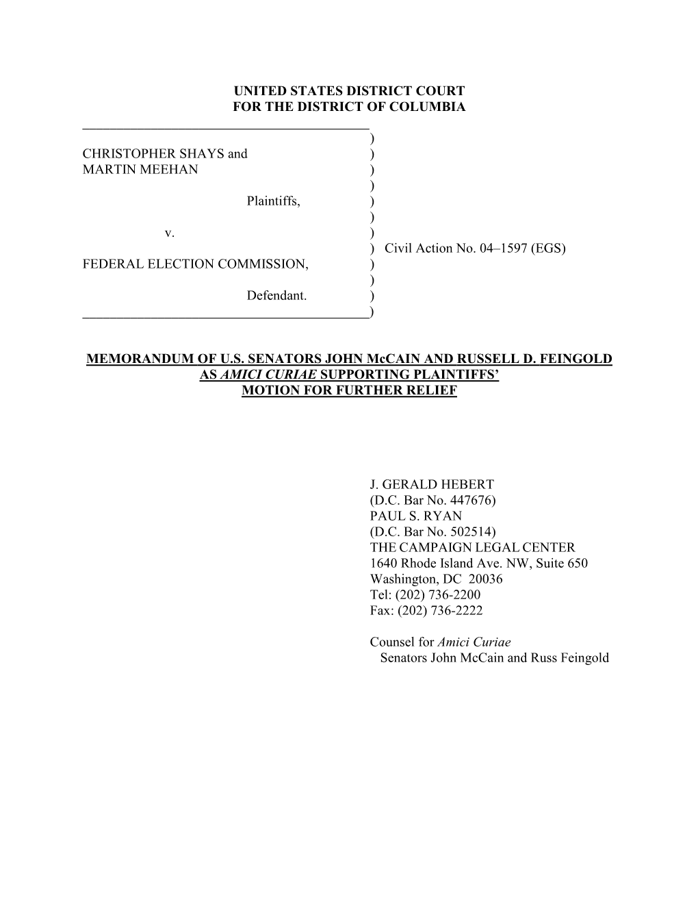 Shays II Mccain Feingold Amici Brief FINAL 4.3.07