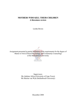 MOTHERS WHO KILL THEIR CHILDREN a Literature Review