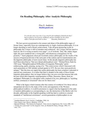 On Reading Philosophy After Analytic Philosophy