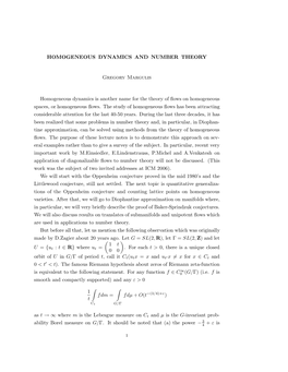 HOMOGENEOUS DYNAMICS and NUMBER THEORY Gregory