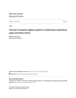 The Role of Computer Algebra Systems in Mathematics Teaching at Upper Secondary School