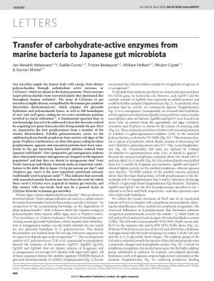 Transfer of Carbohydrate-Active Enzymes from Marine Bacteria to Japanese Gut Microbiota