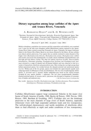 Dietary Segregation Among Large Catfishes of the Apure and Arauca Rivers, Venezuela