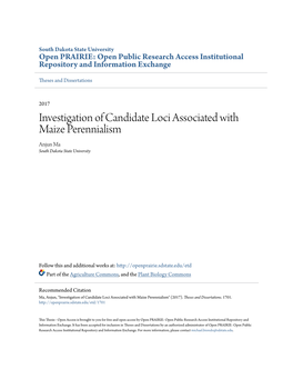 Investigation of Candidate Loci Associated with Maize Perennialism Anjun Ma South Dakota State University