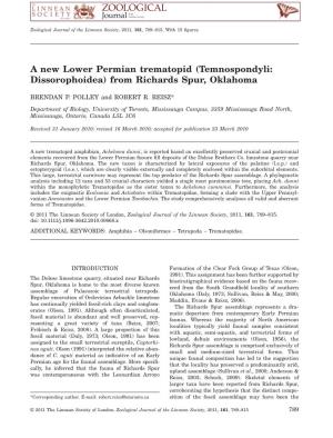 A New Lower Permian Trematopid (Temnospondyli: Dissorophoidea) from Richards Spur, Oklahoma