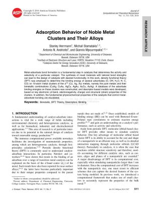Adsorption Behavior of Noble Metal Clusters and Their Alloys