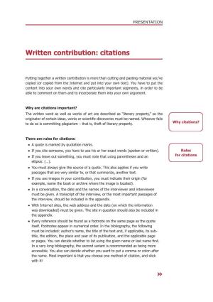 Written Contribution: Citations