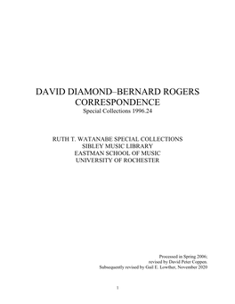 David Diamond-Bernard Rogers Correspondence