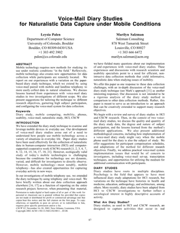 Voice-Mail Diary Studies for Naturalistic Data Capture Under Mobile Conditions