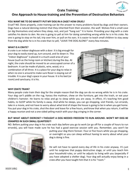 Crate Training: One Approach to House-Training and the Prevention of Destructive Behaviors