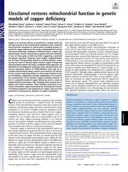 Elesclomol Restores Mitochondrial Function in Genetic Models of Copper Deficiency