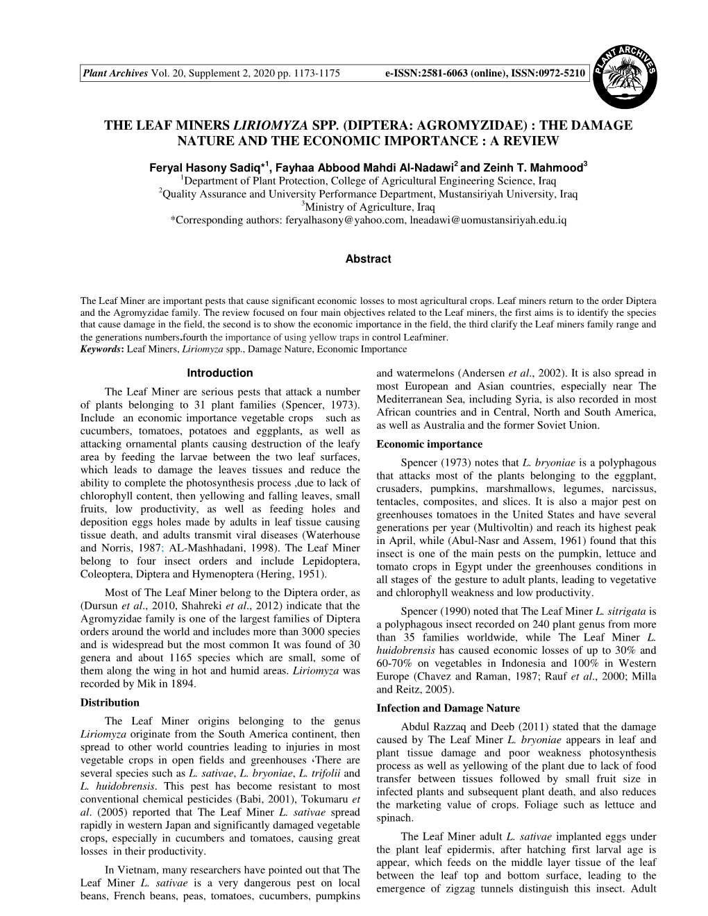 The Leaf Miners Liriomyza Spp. (Diptera: Agromyzidae) : the Damage Nature