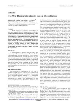The Oral Fluoropyrimidines in Cancer Chemotherapy