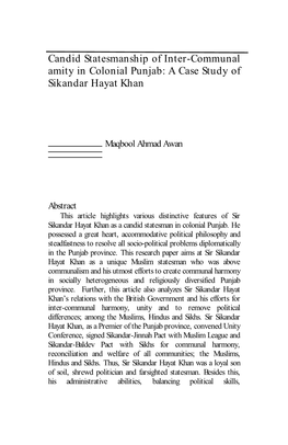 A Case Study of Sikandar Hayat Khan