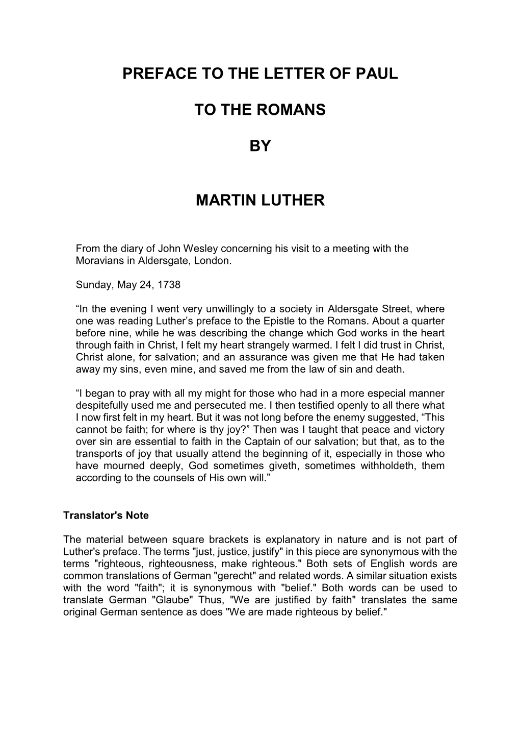 Preface to the Letter of Paul to the Romans by Martin