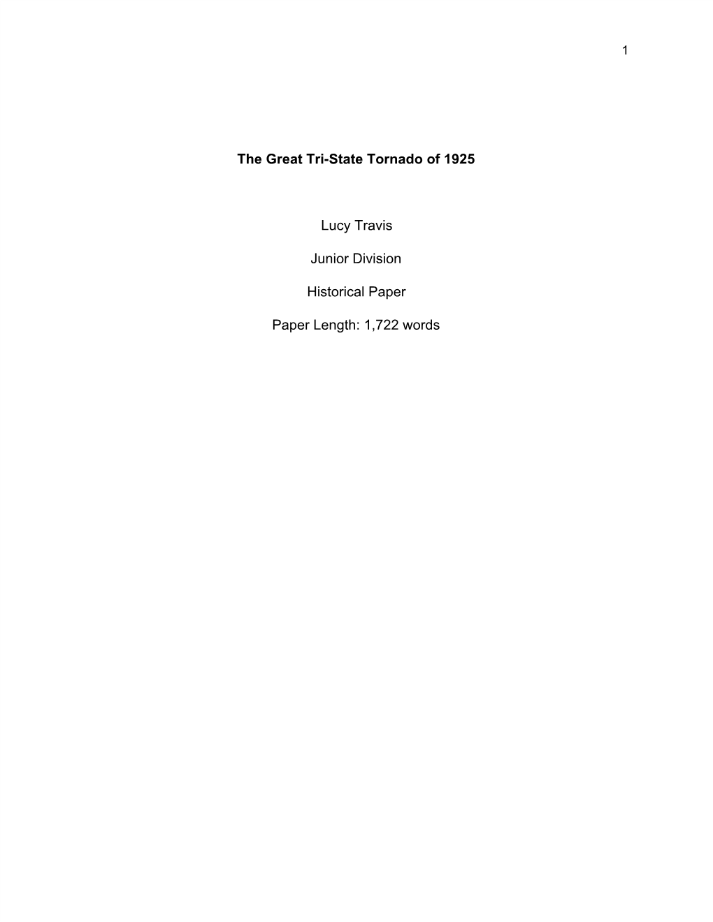 The Great Tri-State Tornado of 1925 Lucy Travis Junior Division