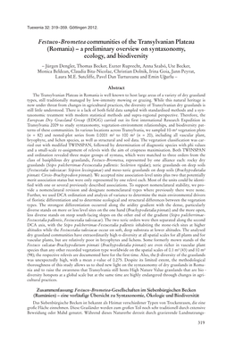 Festuco-Brometea Communities of the Transylvanian Plateau (Romania) – a Preliminary Overview on Syntaxonomy, Ecology, and Biodiversity