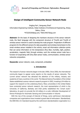 Journal of Computing and Electronic Information Management Design of Intelligent Community Sensor Network Node