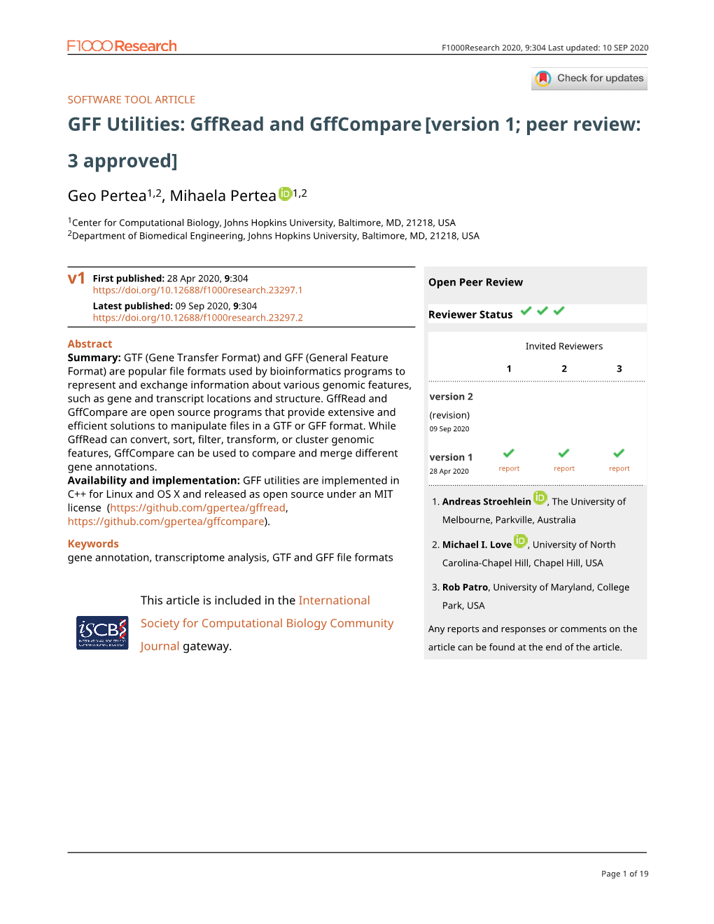 Gffread and Gffcompare[Version 1; Peer Review: 3 Approved]