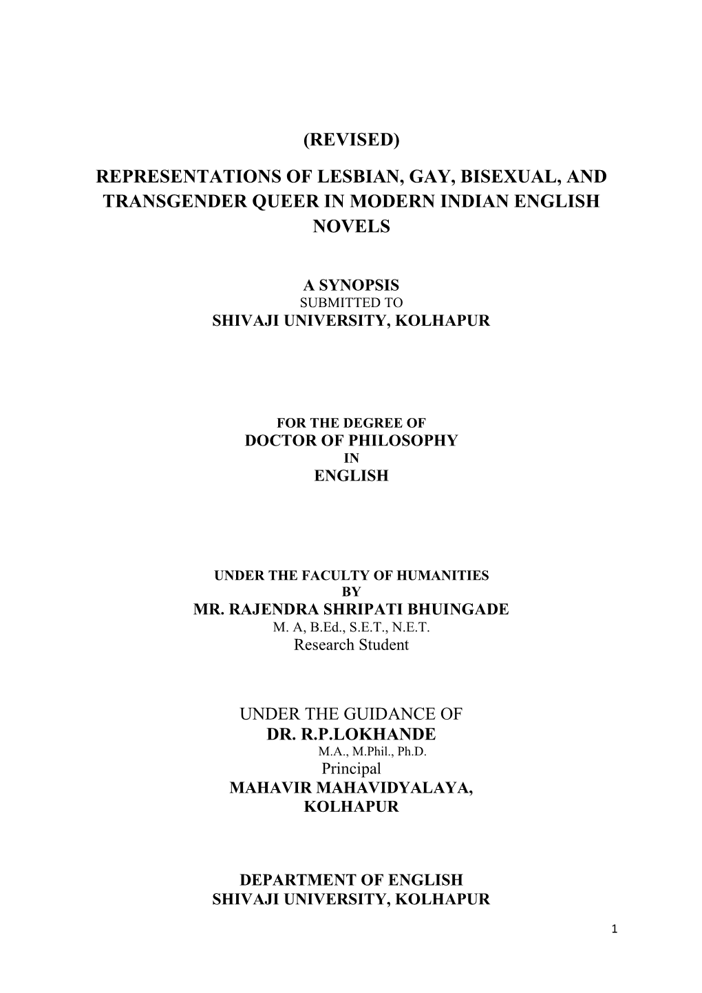 Representations of Lesbian, Gay, Bisexual, and Transgender Queer in Modern Indian English Novels