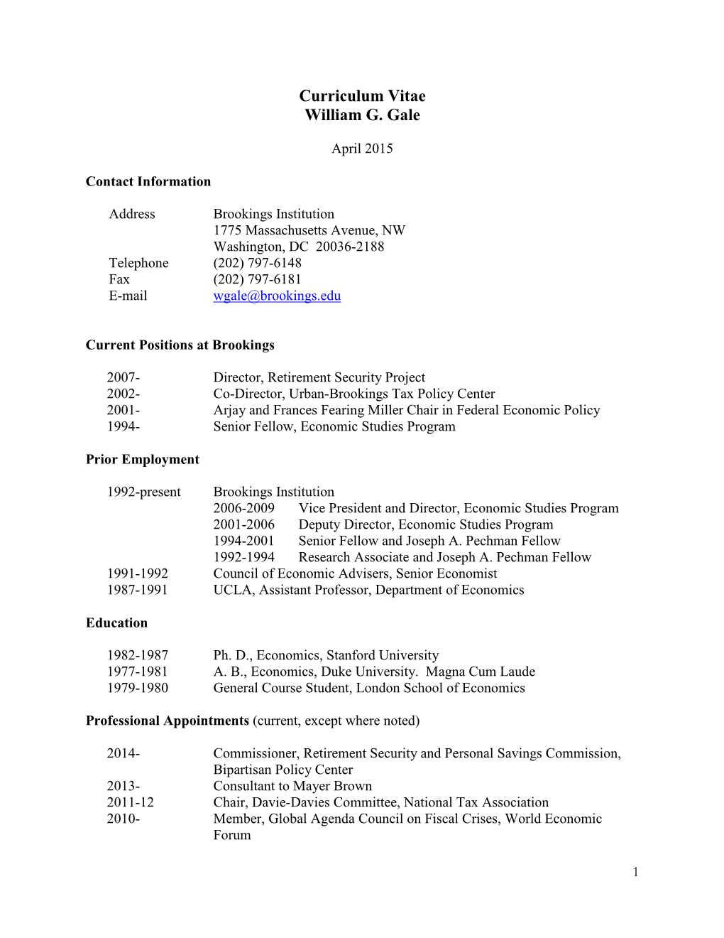 Curriculum Vitae William G. Gale