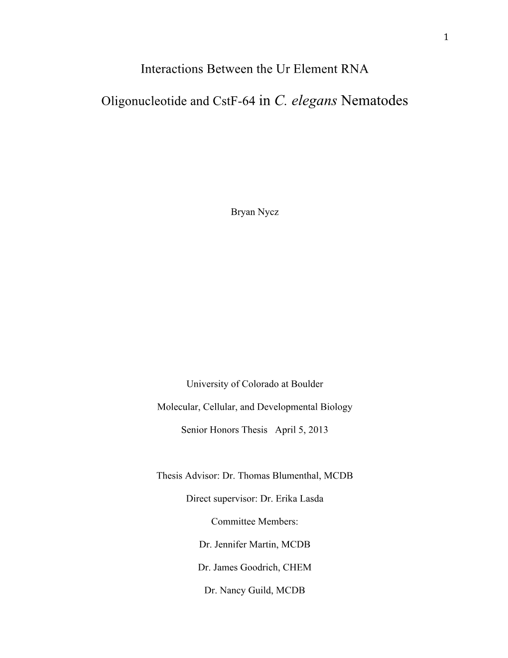 Interactions Between the Ur Element RNA Oligonucleotide and Cstf