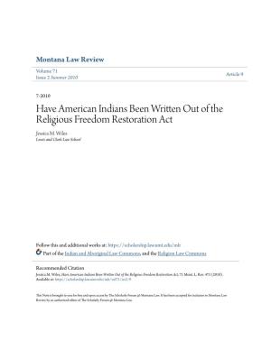 Have American Indians Been Written out of the Religious Freedom Restoration Act Jessica M