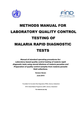 Methods Manual for Laboratory Quality Control Testing of Malaria Rapid Diagnostic Tests