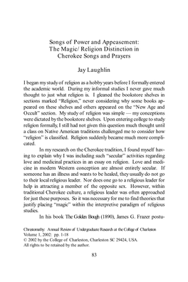 The Magic/Religion Distinction in Cherokee Songs and Prayers