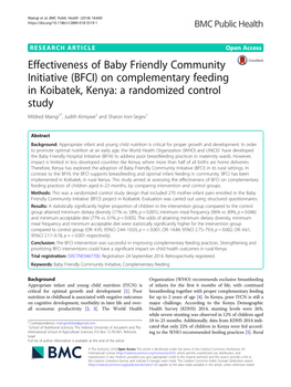 On Complementary Feeding in Koibatek, Kenya: a Randomized Control Study Mildred Maingi1*, Judith Kimiywe2 and Sharon Iron-Segev1