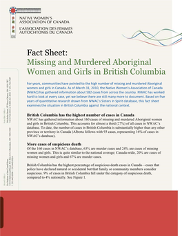 Missing and Murdered Aboriginal Women and Girls in British Columbia