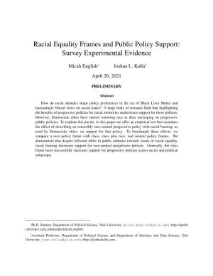 Racial Equality Frames and Public Policy Support: Survey Experimental Evidence