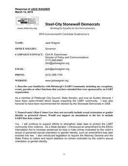 Steel‐City Stonewall Democrats Working for Equality for ALL Pennsylvanians