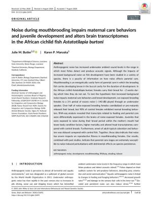 Noise During Mouthbrooding Impairs Maternal Care Behaviors and Juvenile Development and Alters Brain Transcriptomes in the African Cichlid Fish Astatotilapia Burtoni