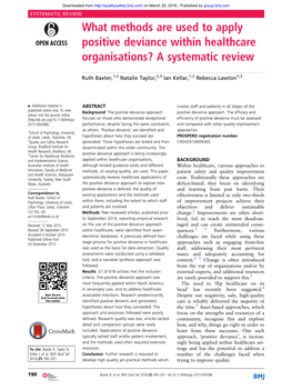 What Methods Are Used to Apply Positive Deviance Within Healthcare Organisations? a Systematic Review