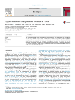 Dysgenic Fertility for Intelligence and Education in Taiwan