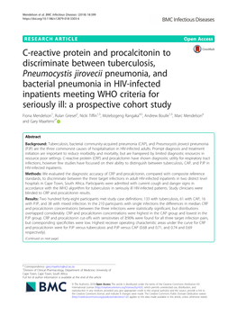 C-Reactive Protein and Procalcitonin to Discriminate Between Tuberculosis