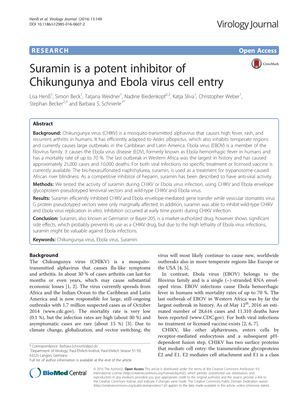 Suramin Is a Potent Inhibitor of Chikungunya and Ebola Virus Cell