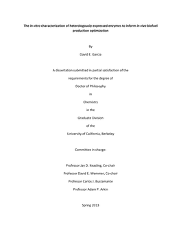 The in Vitro Characterization of Heterologously Expressed Enzymes to Inform in Vivo Biofuel Production Optimization